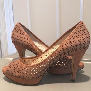 Enzo Angiolini Leather Perforated Peep Toe Pumps